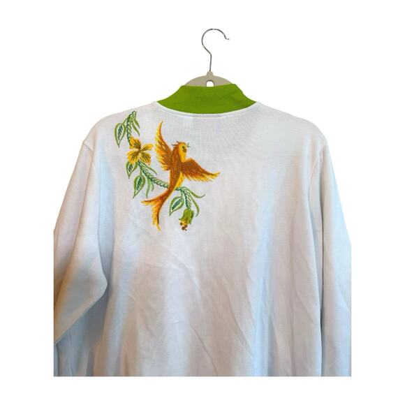 Bob Mackie Wearable Art White/Green Embroidered Bird Zip Up Sweater Sz XL NWOT - Picture 3 of 11